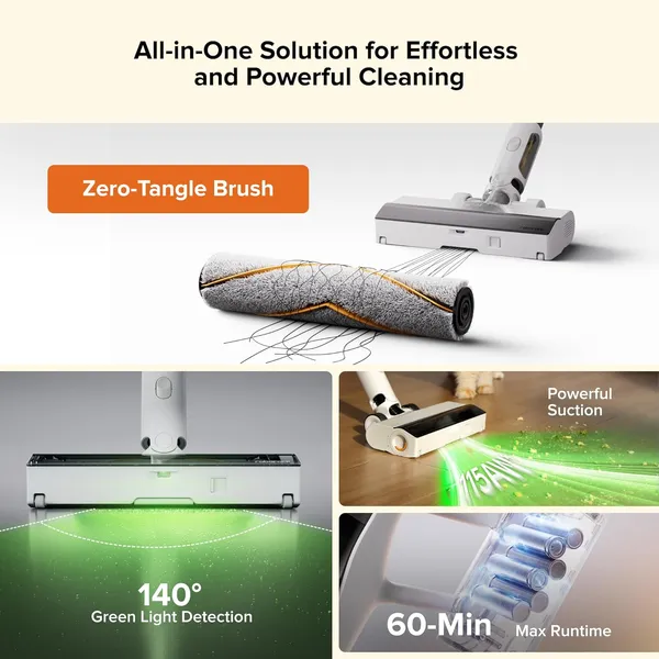 Roborock H60 Hub Cordless Stick Vacuum – 115AW Suction, Auto-Empty Dock & 140° Green Light DetectionRoborock