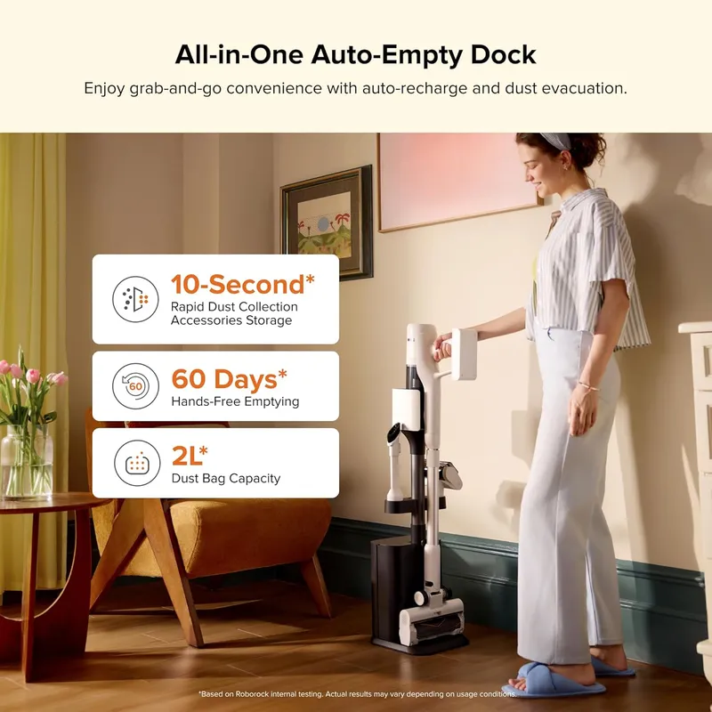 Roborock H60 Hub Cordless Stick Vacuum – 115AW Suction, Auto-Empty Dock & 140° Green Light DetectionRoborock
