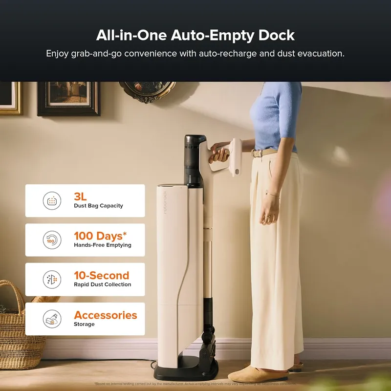 Roborock H60 Hub Pro Cordless Stick Vacuum – 170AW Suction, 3L Auto-Empty Dock & 140° Green Light Detection