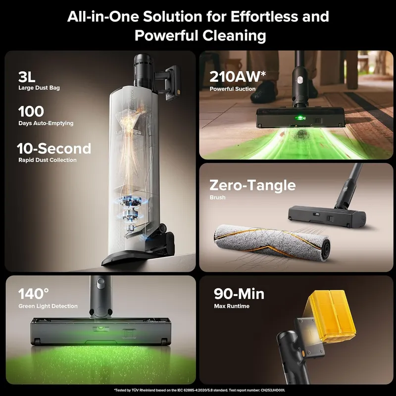 Roborock H60 Hub Ultra Cordless Stick Vacuum – 210AW Suction, Auto-Empty Dock & 140° Green Light Detection