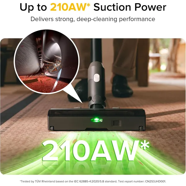 Roborock H60 Ultra Cordless Stick Vacuum – 210AW Suction, 140° Green Light & 90° Bendable Wand