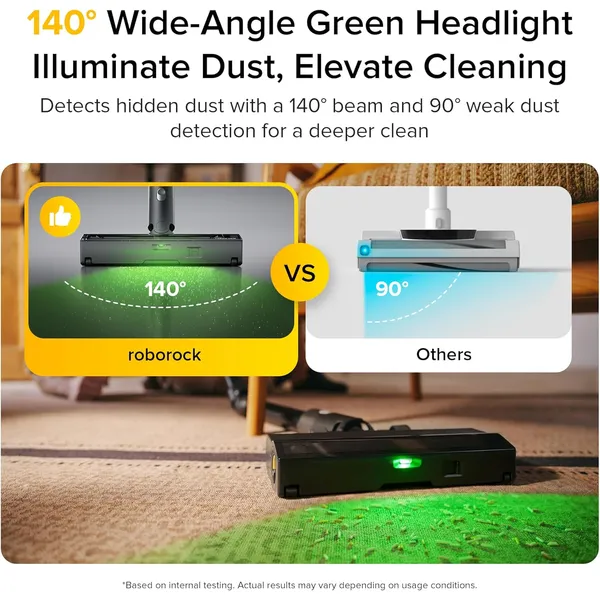 Roborock H60 Ultra Cordless Stick Vacuum – 210AW Suction, 140° Green Light & 90° Bendable Wand