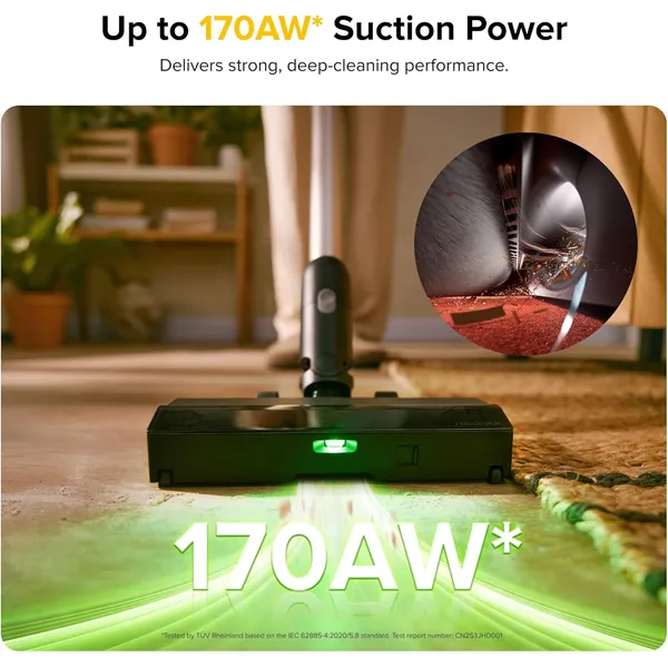 Roborock H60 Pro Cordless Stick Vacuum – 170AW Suction, 90° Bendable Wand & 140° Green Light Detection