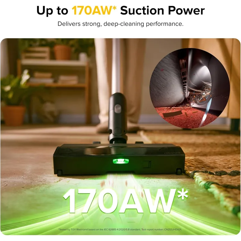 Roborock H60 Pro Cordless Stick Vacuum – 170AW Suction, 90° Bendable Wand & 140° Green Light Detection
