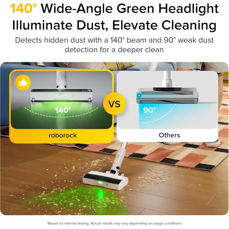 Roborock H60 Cordless Stick Vacuum – 115AW Suction, 90° Bendable Wand & 140° Green Light Detection