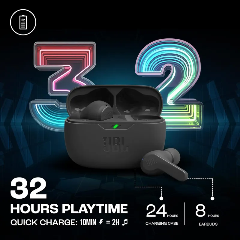 JBL Wave Beam True Wireless Earbuds – 32H Playtime, 8mm Deep Bass, IP54 & Smart Ambient Technology