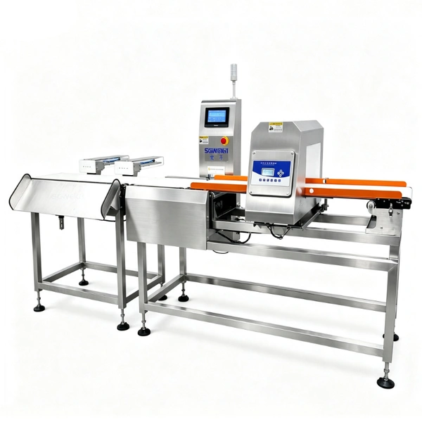 Production Line Compact Metal Detector and Checkweigher with Rejector System