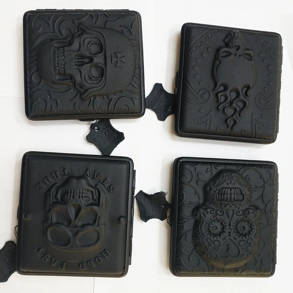 Stereoscopic pattern Genuine leather metal cigarette case box cigar holder 