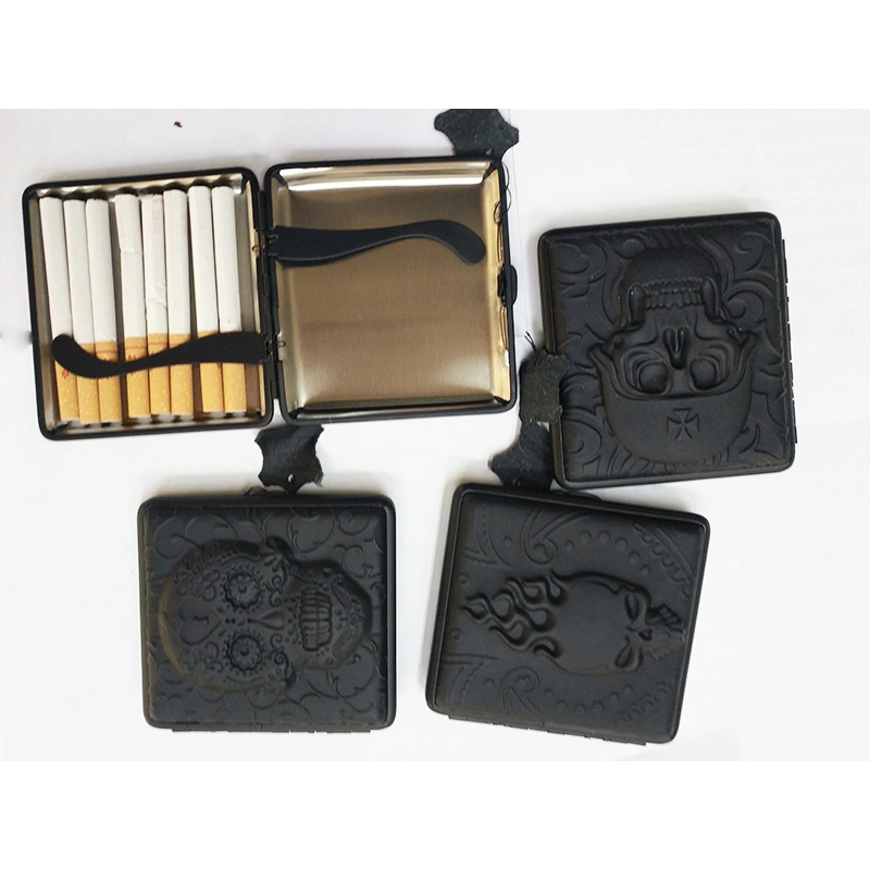 Stereoscopic pattern Genuine leather metal cigarette case box cigar holder 