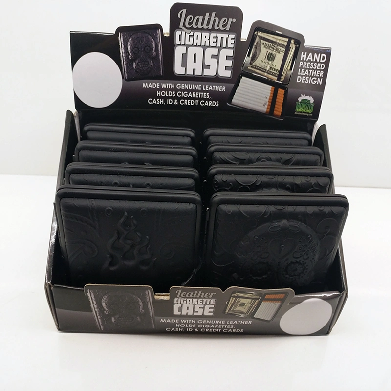 Stereoscopic pattern Genuine leather metal cigarette case box cigar holder 