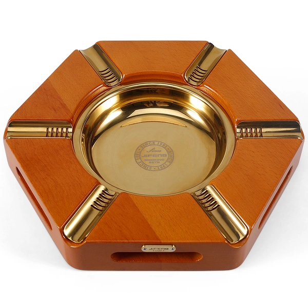  high quality boutique gold hexagon metal wood luxury 6 cigars ashtray for party