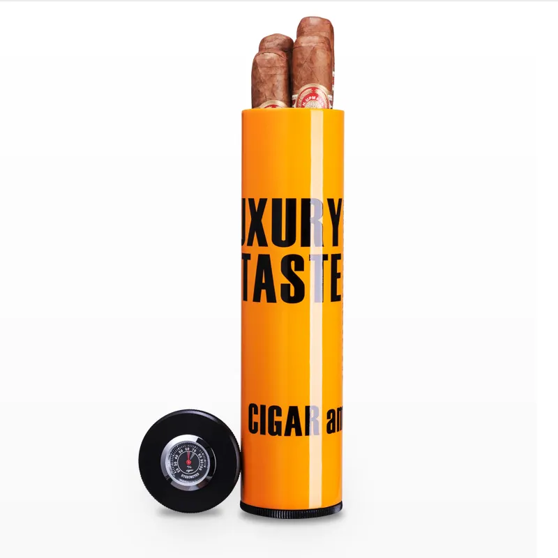  aluminium metal travel custom 3 cigar tube with hygrometer