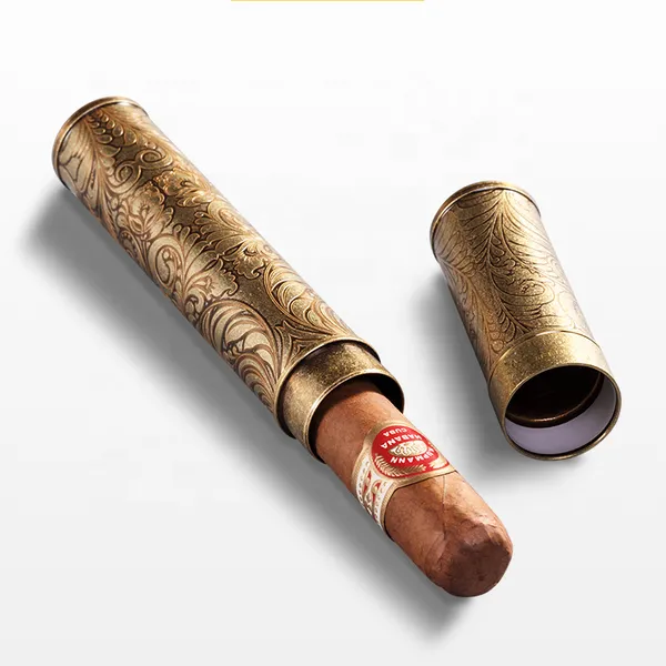  brass customized metal travel embossed design cigar tube holder for 56 ring gauge cigar