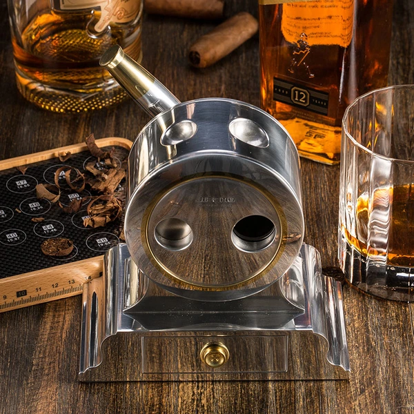 Luxury multifunctional aluminium metal table top cigar cutter with 4 size cutters