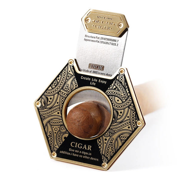  metal copper material black gold silver custom logo Hexagon special shape cigar cutter