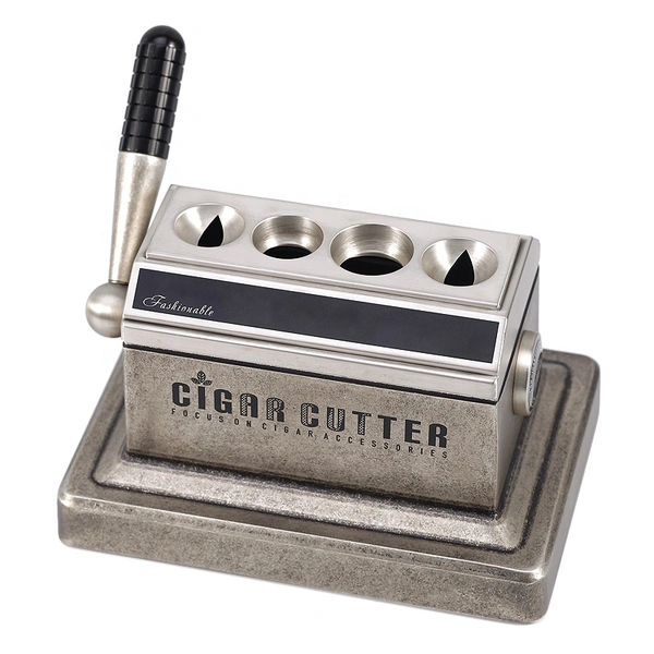  luxury wood box packing 15.5*11*9cm,1565g 4 cutter holes metal customized design desktop cigar cutter