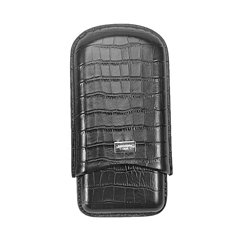  travel cowhide leather cigar case for 3 cigars