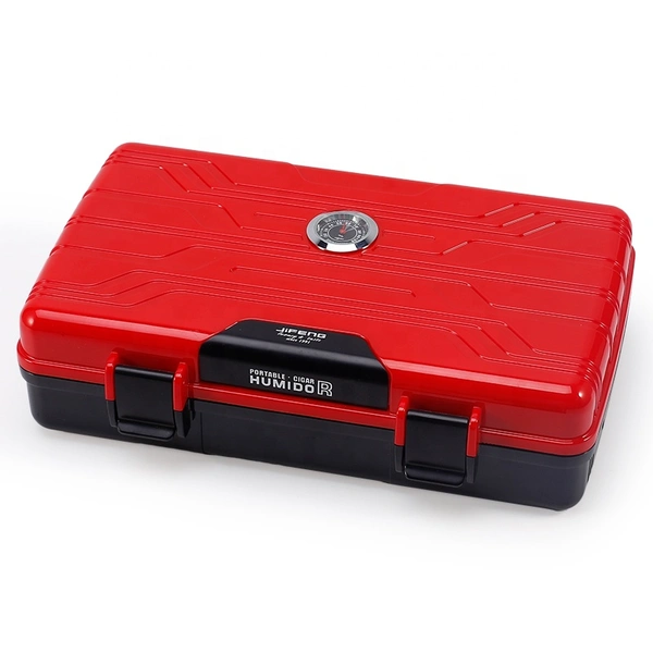  shiny red portable travel cigar humidor case with hygrometer and humidifier for 10 cigars
