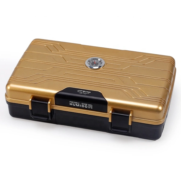  shiny brown portable travel cigar humidor case with hygrometer and humidifier for 10 cigars