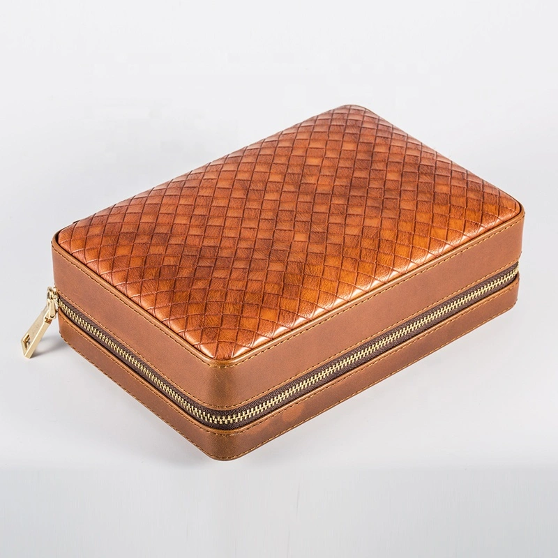 custom travel leather cedar wood cigar case for 4 cigars