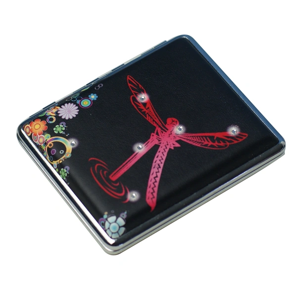 metal cigarette case frame pu printing design with crystal stone dragonfly 