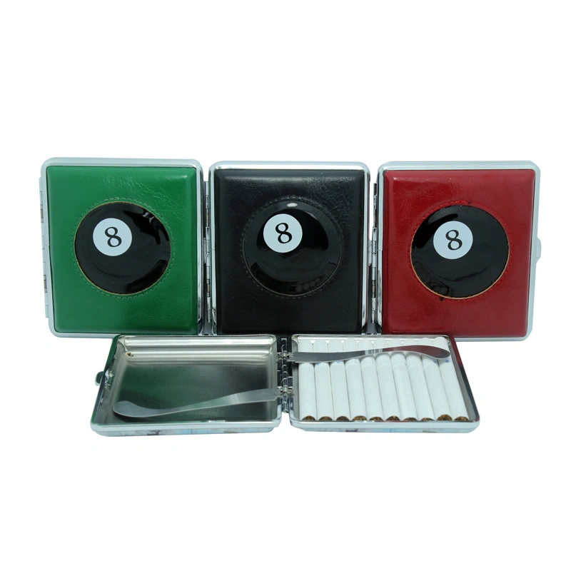 Snooker Black 8 design cigarette case holder box metal frame with special PU 