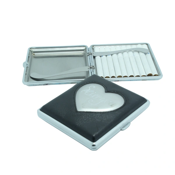 Heart shape metal cigarette case Pu leather holder box 