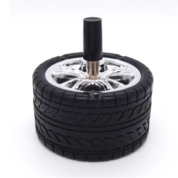 Stainless Steel Alloy Wheel Tyre Design Push Down Spinning Ashtray Ash Tray 