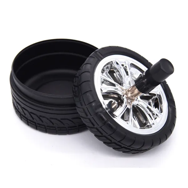 Stainless Steel Alloy Wheel Tyre Design Push Down Spinning Ashtray Ash Tray 