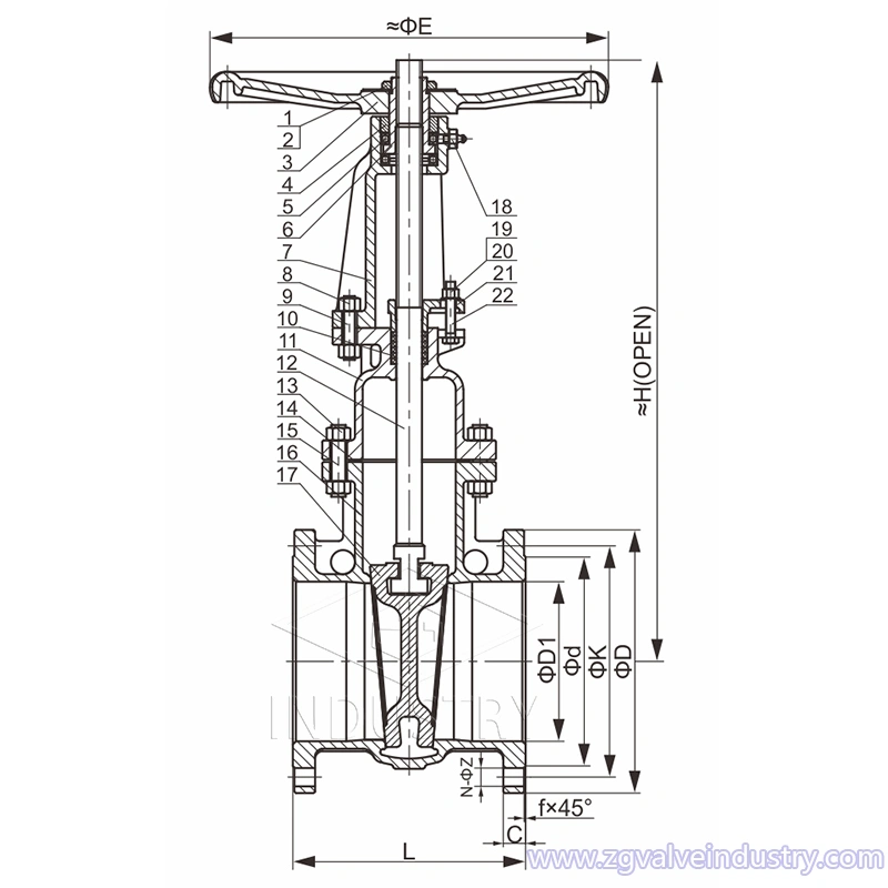 jis 10k/20k kołnierz wznoszący się zasuwa z trzpieniem——zawór zg 