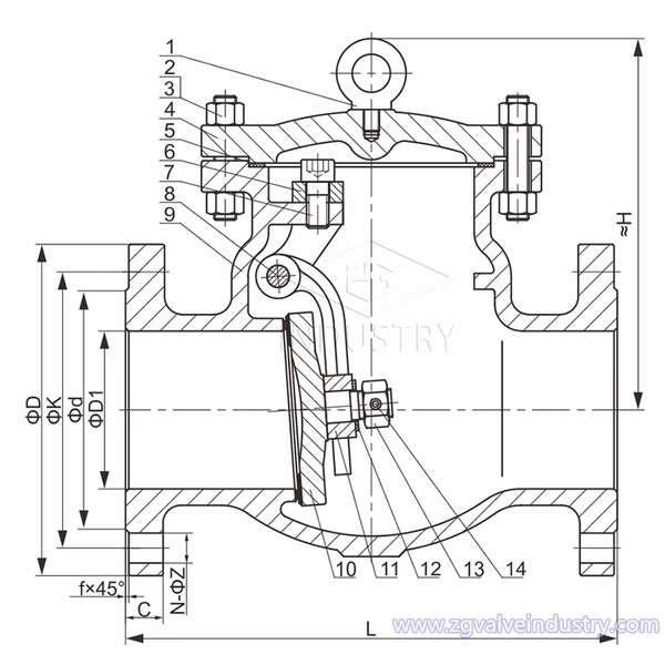 ansi cl150-cl600 swing tilbakeslagsventil wcb/ss fra zg ventil