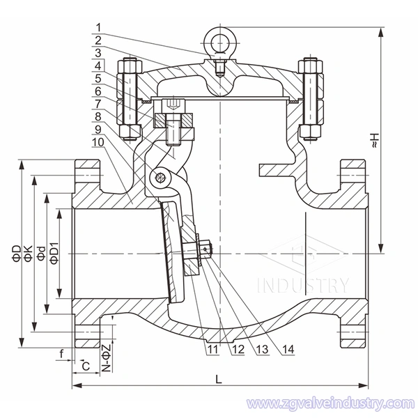 ansi cl150-cl600 swing tilbakeslagsventil wcb/ss fra zg ventil