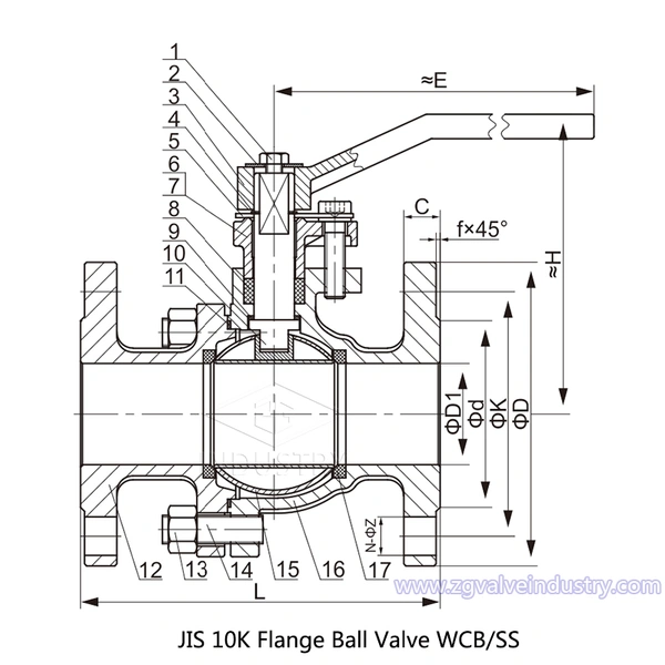 jis 10k/16k/20k flansch kugelhahn von zg ventil