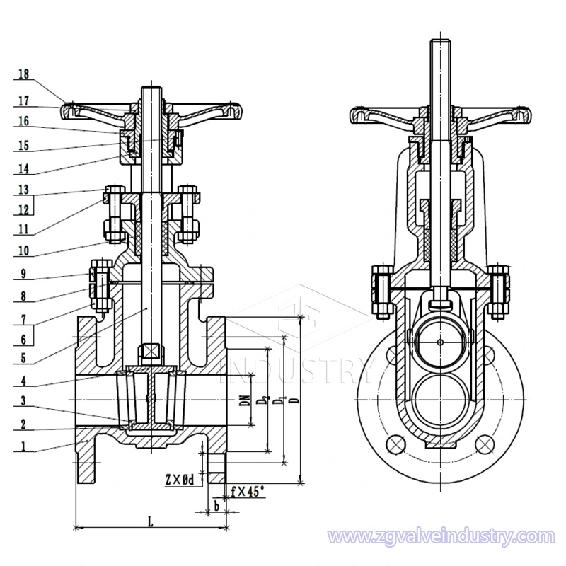 din f4 من الحديد الزهر / حديد الدكتايل المتصاعد بساق صلب صمام بوابة - صمام zg 