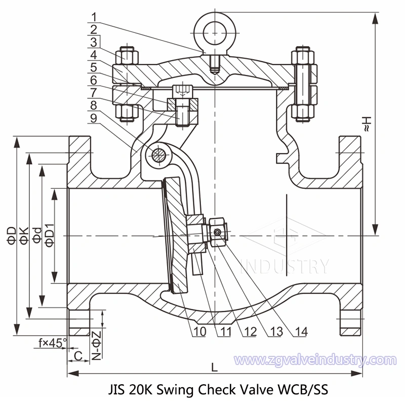 jis 10k/20k klapa zwrotna wcb/ss——zawór zg 