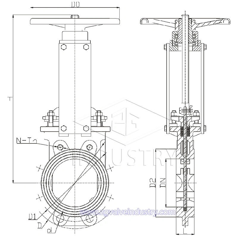 válvula de compuerta de cuchilla de sello suave de vástago ascendente tipo oblea de la válvula zg 