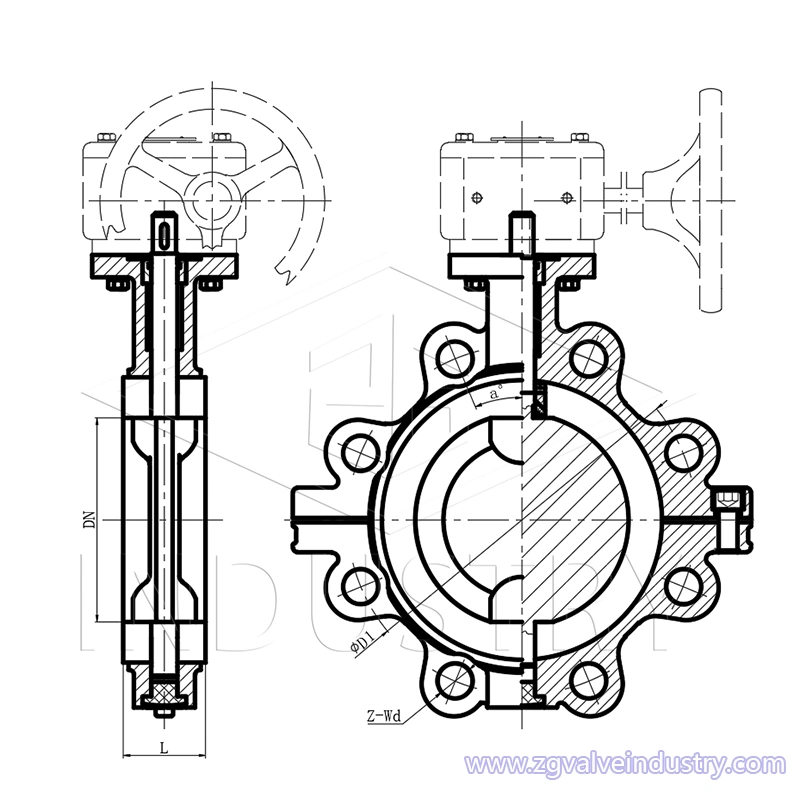 Zawór motylkowy typu lt wyłożony PTFE z zaworu zg 
