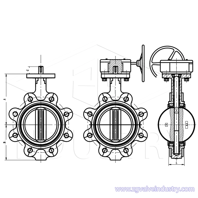 Zawór motylkowy typu lug ansi cl150/din/bs/jis 10k z zaworu zg 