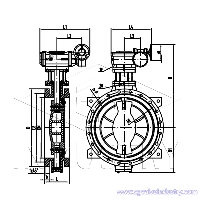válvula de mariposa excéntrica doble de la válvula zg 