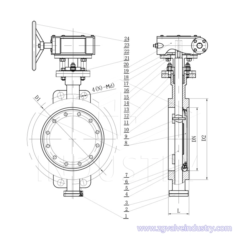 JIS 10k / 20k ثلاثي - صمام فراشة صلب غريب الأطوار من صمام ZG 