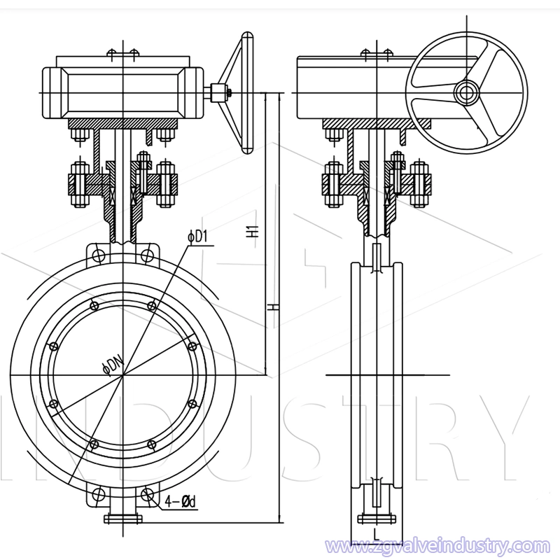 zawór motylkowy trójosiowy waflowy/lt/kołnierzowy 