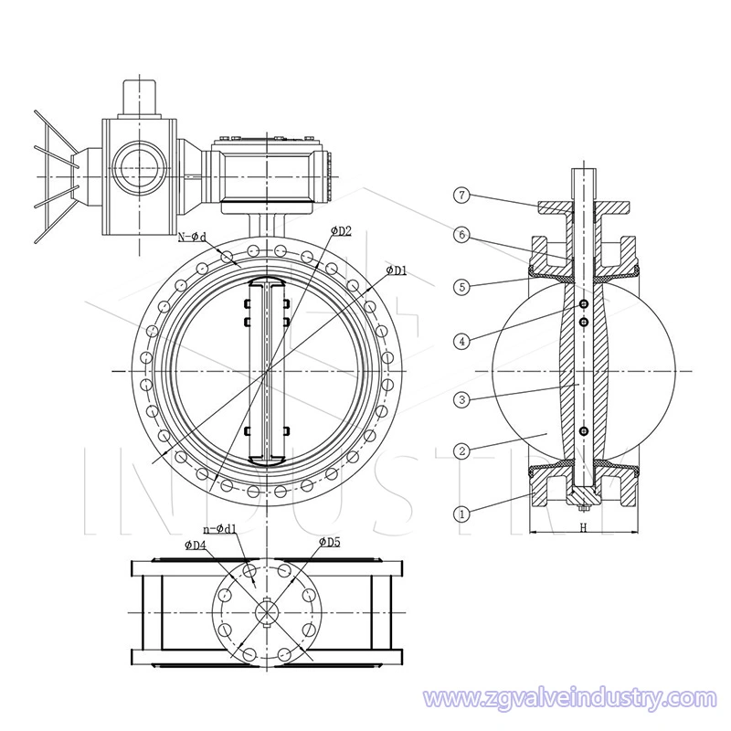 zawór motylkowy kołnierzowy o dużym rozmiarze z siłownikiem elektrycznym z zaworu zg