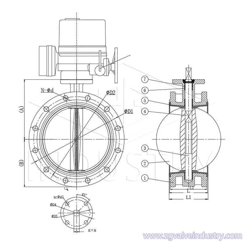 zg хавхлагаас жижиг хэмжээтэй цахилгаан идэвхжүүлэгч фланцтай эрвээхэй хавхлаг